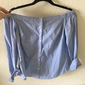 New Express Off the Shoulder Pinstripe Blouse